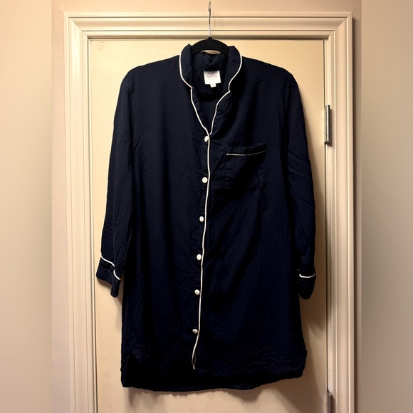 Navy Button-Up Nightshirt with White Trim - Picture 1 of 2
